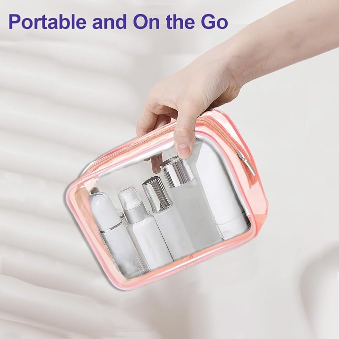 Clear Makeup Bag (4 Packs), Small TSA Approved Toiletry Bags for Traveling Small Size Cosmetic Storage Pouches for Women Organizer with Zipper Pink Orange Green Blue - Image 5