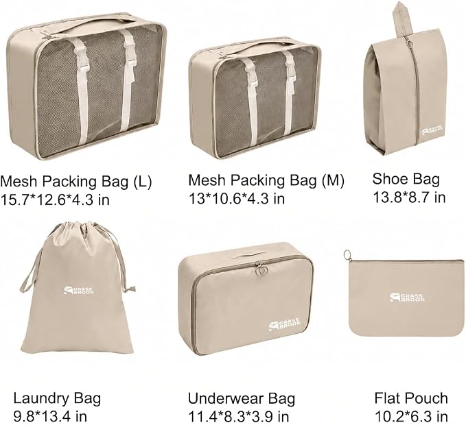 6 Set Packing Cubes, Luggage Packing Organizers for Travel Accessories, Carry on Suitcase Organizer Bags, Travel Essentials Luggage Accessories for Cruise Ship (Beige) - Image 2