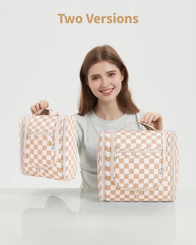 Narwey Small Checkered Hanging Travel Toiletry Bag for Women, Travel Bag for Toiletries, Makeup Bag Organizer Cosmetic Bags Make Up Bags for Women (Light Checkerboard) - Image 8