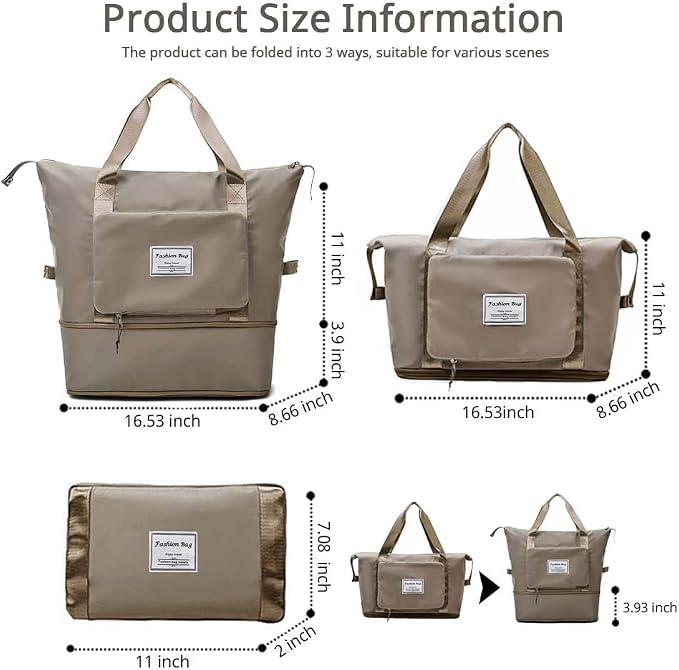 Large Capacity Foldable Travel Bag, Expandable Waterproof Carry on Bag, Dry and Wet Separation Spor Duffel Bags - Image 4