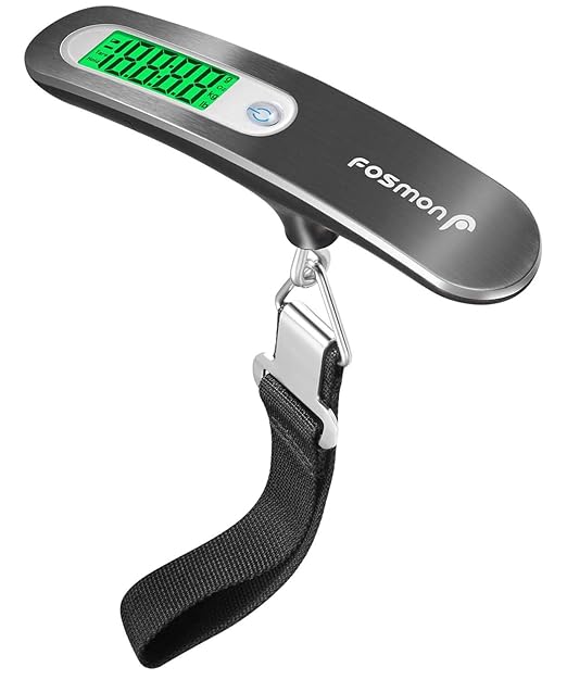 Fosmon Digital Luggage Scale, 110lbs Suitcase Baggage Scale, 1 Pack Silver | LCD Backlight Display, Tare Function, Stainless Steel Heavy Duty, Hanging Suitcase Weight Scale, Portable Travel Scale by Fosmon