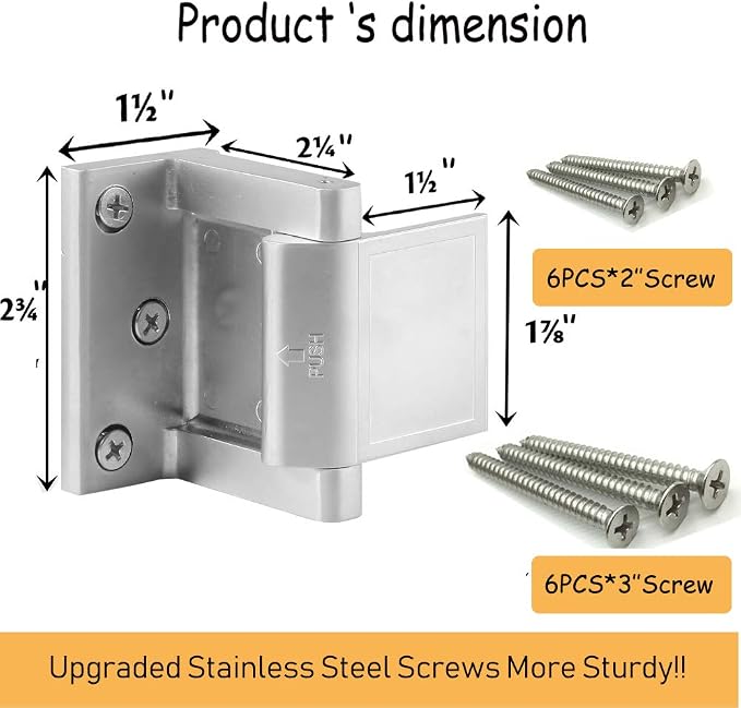 Home Security Door Lock,2 Pack Child Proof Door Reinforcement Lock with Upgraded Stainless Steel Screws for Inward Swinging Door,Privacy Door Latch Defend Home and Hotels - Image 5