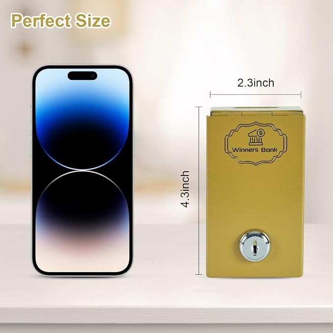 Metal Box for Gambler - Winners Bank Portable Safe Casino Money Pocket Sized Cash Box with Key Go Home Money - Golden - Image 6