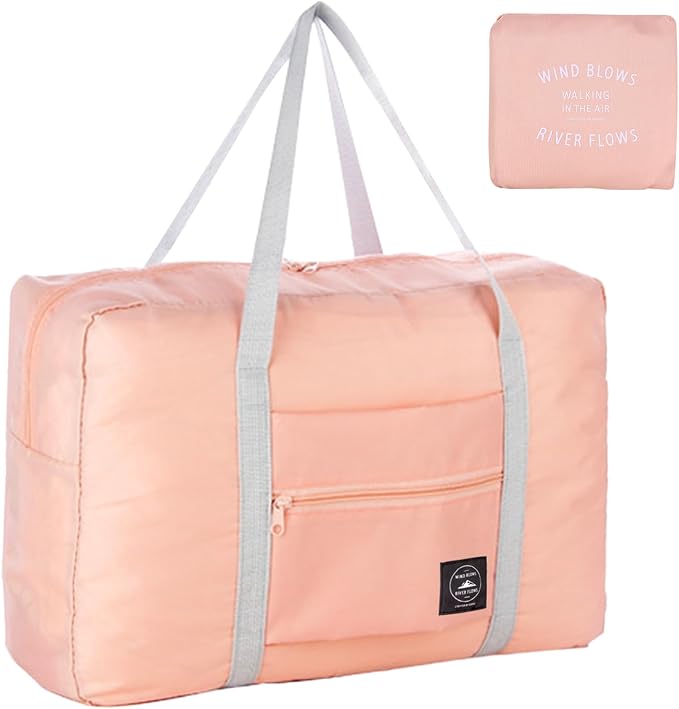 Foldable Travel Duffel Bag Tote Carry on Luggage Bag Spirit Airlines Personal item Sports Gym Bag Water Resistant Weekender Overnight Bags for Women and Men (Pink) by INVODA