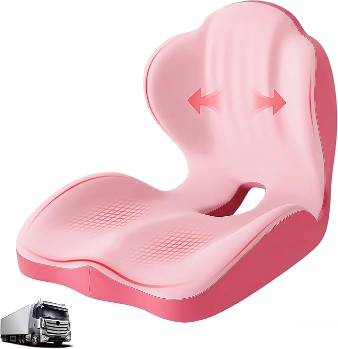 Memory Foam Seat Cushion with Lumbar Support Pillow for Truck Driver, Ergonomic L-Shaped Car Seat Cushion for Tailbone Pressure Relief, Non-Slip Chair Pad for Long Driving (Pink) by Serdyes