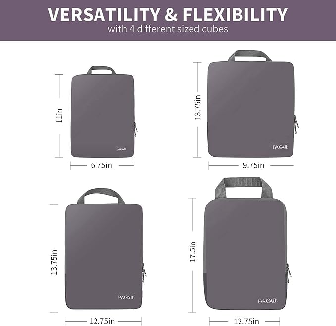 BAGAIL 4 Set/6 Set/8 Set Compression Packing Cubes Travel Accessories Expandable Packing Organizers (Cloth Pattern, 4-Dark Greyish) - Image 2