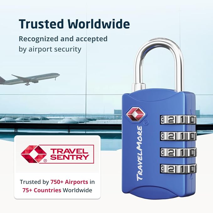 Luggage Locks TSA Approved, 4-Digit Travel Combination Locks | TSA Accepted, Easy to Use, Compact, Lightweight, Durable, Zinc Alloy Body, for Suitcases, Backpacks, Zippers, 5-Pack, Blue - Image 6