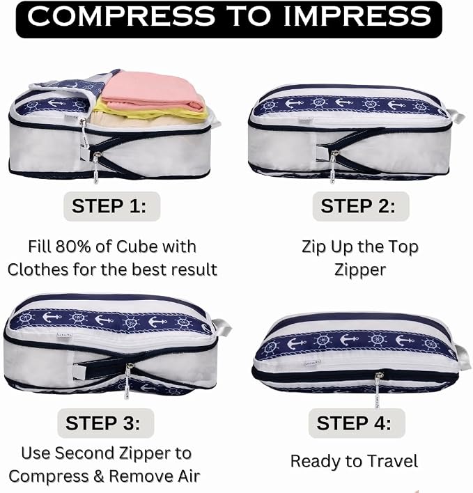 Large Compression Packing Cubes for Travel 6pc Set - Fits Carry On Suit Case & Checked Luggage, Organizer Luggage Packing Cubes for Travel & Home, with Drawstring Backpack/Laundry Bag - Image 7