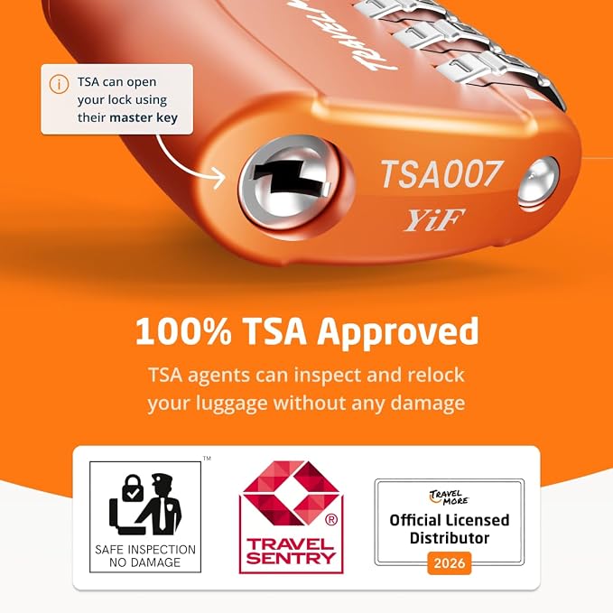 TSA Approved Luggage Locks, Travel Combination Cable Locks | TSA Accepted, Easy to Use, Durable, Flexible Steel Cable, Zinc Alloy Body, for Suitcases, Backpacks, Zippers, 6-Pack, Orange - Image 3