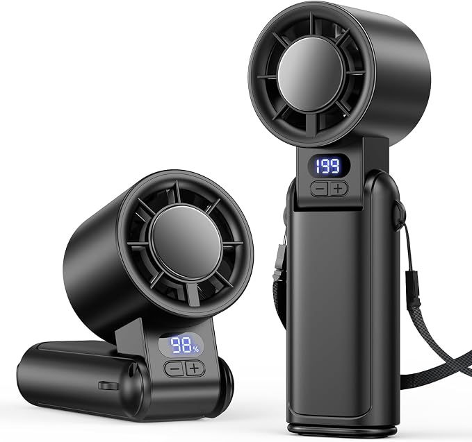 Portable Handheld Turbo Fan, 1-199 Speed Adjustable, Dark Black | 4 IN 1 Pocket Design with LED Display, High-Power Motor, Rechargeable Battery, Mini Fans for Indoor/Outdoor/Travel/Work by Deyhoc
