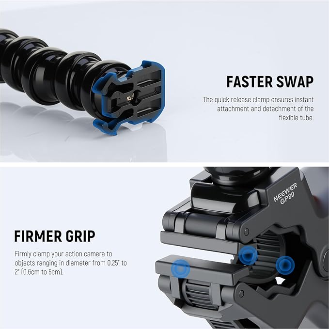 NEEWER Flexible Clamp Mount Compatible with GoPro DJI Action Cameras, GP-80 | Compatible with DJI Action 6 Osmo 360 Insta360 X5/4/3 AcePro series, Jaw Flex Super Clamp Holder Mount Accessories for Video - Image 5