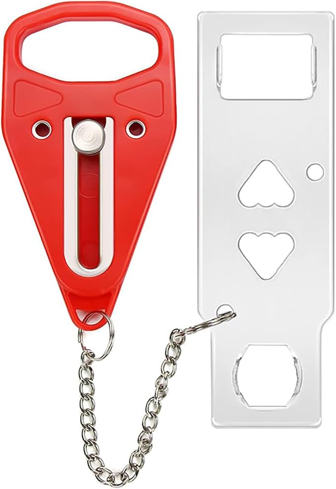 Portable Door Lock Easy to Install Without Drilling Home Security Door Lock Travel Lockdown Locks Perfect for Traveling Home Hotel Apartment College for Additional Safety and Privacy (Red) by Unknown