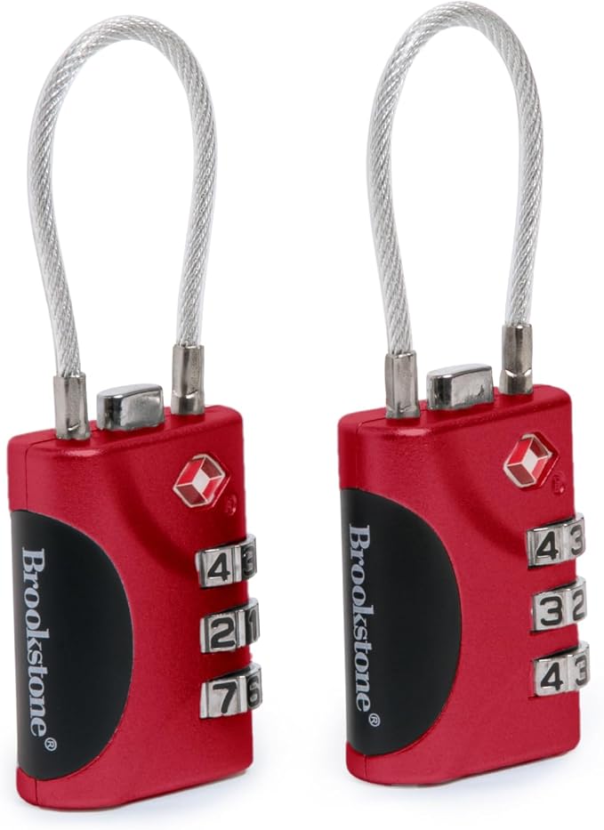Brookstone Cable Luggage Locks, 2 Pack, TSA Approved, Resettable | 3-Digit Combination Lets You Set Your Own Code, Slim Design Threads Through Zippers or Straps, Great for Bags by Unknown