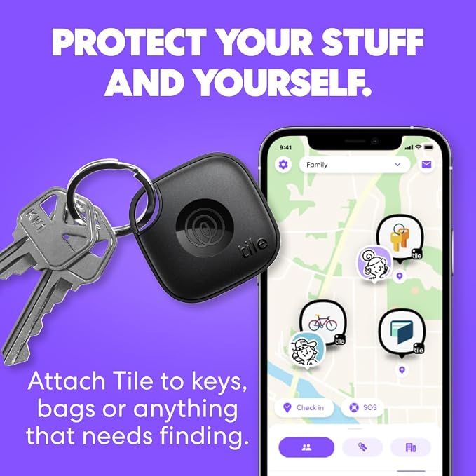 Life360 Tile - Bluetooth Tracker, Keys Finder and Item Locator for Keys, Bags and More. Phone Finder. Both iOS and Android Compatible. 1-Pack (Midnight) - Image 2