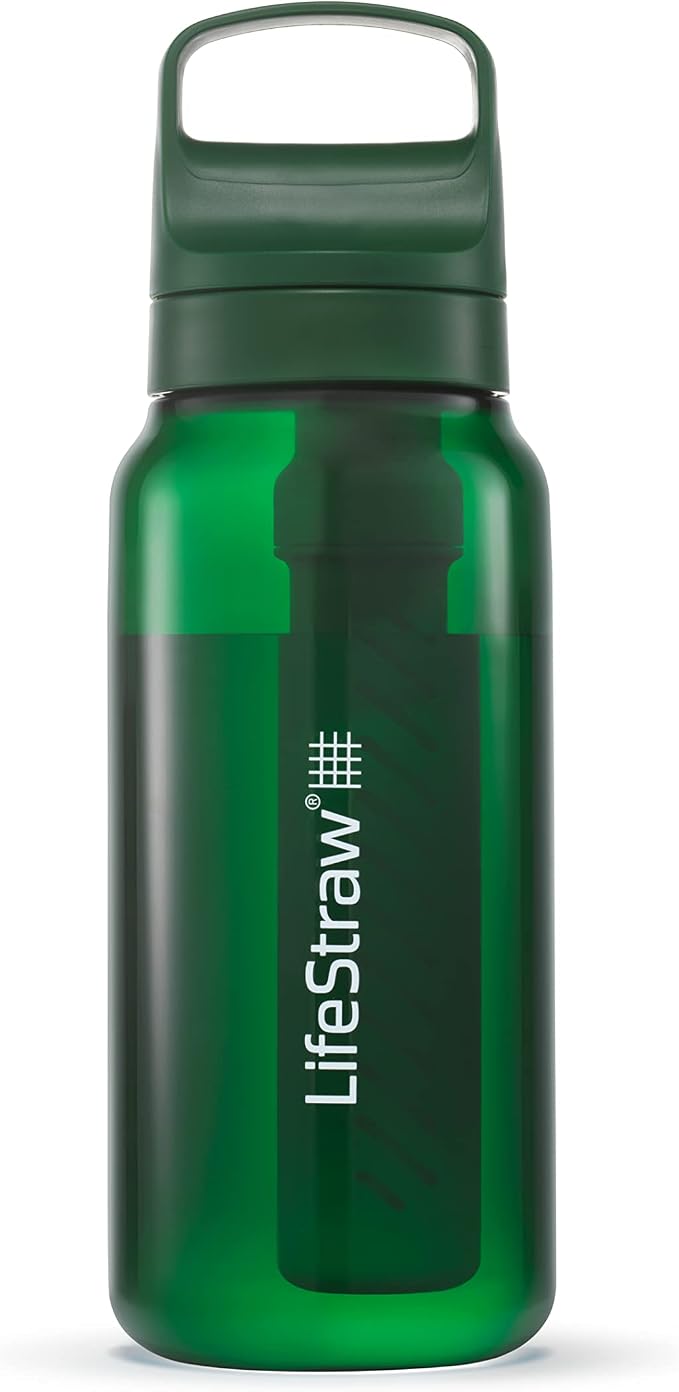 LifeStraw Go Series – BPA-Free Water Filter Bottle for Travel and Everyday use removes Bacteria, parasites and microplastics, Improves Taste, 1L Terrace Green | Plastic Water Filter Bottle for Travel and Everyday use removes Bacteria, parasites and mic... by LifeStraw