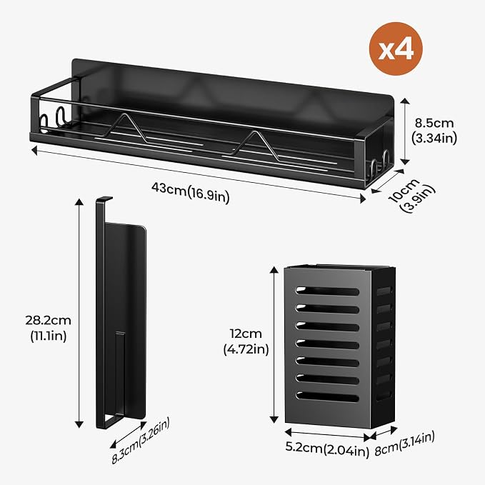 Mystozer 16.9 Inch Wide Large Capacity Magnetic Spice Rack for Refrigerator,6 Pack Metal Fridge Shelf Spice Rack Organizer Refrigerator Organizer Kitchen Spice Organizer Spice Storage(Black) - Image 6