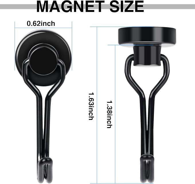 Swivel Swing Black Magnetic Hooks, 30lbs Magnet Hook, Pack of 10 | Heavy Duty Strong Magnets Refrigerator Fridge Hanging for Classroom Beach Vacation Kitchen Grills Home - Image 2