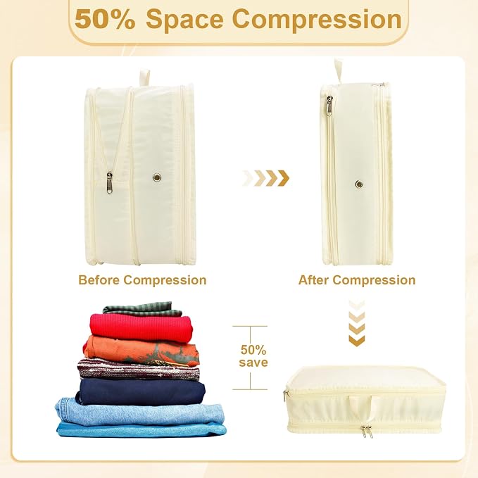 Packing Cubes for Travel Packing Organizers Compression Travel Cubes, Beige | Compression Packing Cubes Luggage Suitcase Organizer Bags Compression Bags for Travel Accessories - Image 5