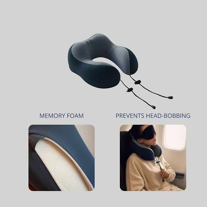 Travel Pillow Set – Memory Foam Neck Pillow with 3D Eye Mask & Carrying Case, Travel Essentials for Airplanes, Road Trips & Trains - Image 8