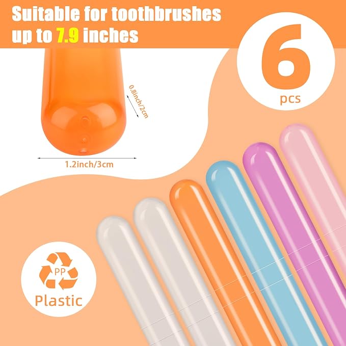 6 Pack Travel Toothbrush Case, Breathable Portable Toothbrush Holder, Plastic Toothbrush Cover Container for Traveling, Bathroom, School, Home, Business, Camping - Image 2