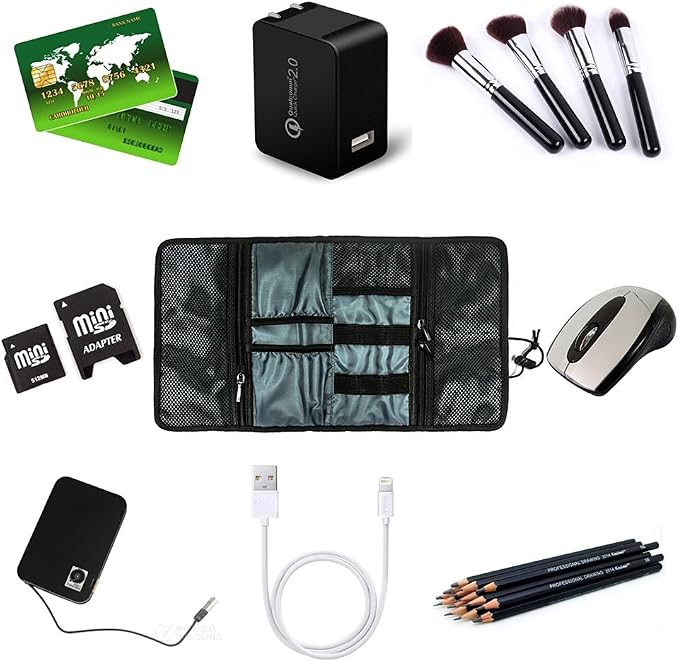 ProCase Electronic Organizer Cord Pouch, Travel Cable Charger Phone Accessories Bag Organizer Roll up Tech Carrying Case for USB Cables SD Memory Cards Earphone Flash Hard Drive –Black - Image 5