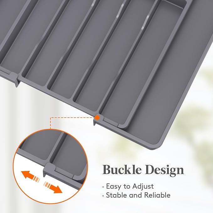 Lifewit Expandable Silverware Drawer Organizer, Kitchen Utensil Tray | BPA-free Plastic Flatware Cutlery Holder, Space-Saving Storage for Spoons Forks Knives, 11-18 x 14 x 1.5“, Dark Gray - Image 6