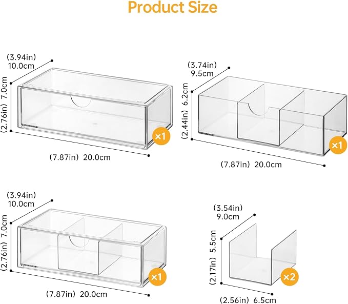 PAVSTINE Medicine Cabinet Organizer 3 Pack, Plastic Stackable Storage with 2 Drawers, Bathroom Mirror Cabinet Organizer with Removable Dividers for Wall Cabinet, Vanity, Countertop, Clear - Image 2