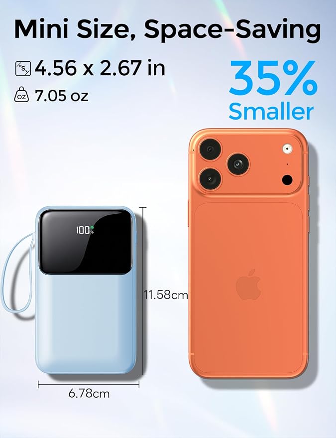 15000mAh Portable Charger Power Bank, Smaller Built-in 4 Cables SkyBlue | 22.5W 50% More Capacity, 45% Smaller, Slim Travel Essential Battery Pack, 30-Min Fast Charge to 50% for iPhone/Samsung - Image 3