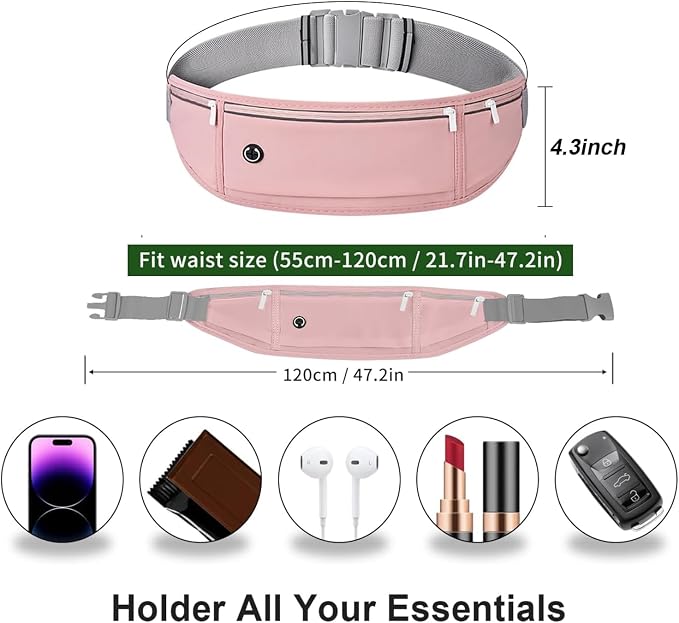 Running Belt Fanny Pack for Women，Water Resistant Large Capacity Waist Pack for iPhone 16 15 14 13 Samsung，Lightweight Running Phone Holder，Slim Money Belt Running Pouch for Hiking Outdoor Pink - Image 2
