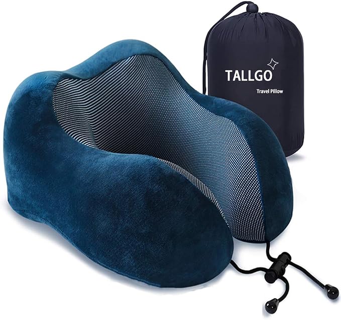 TALLGO Travel Pillow, Best Memory Foam Neck Pillow Head Support Soft Pillow for Sleeping Rest, Airplane Car & Home Use (Dark Blue) by TALLGONeckPillowAlwaysHere