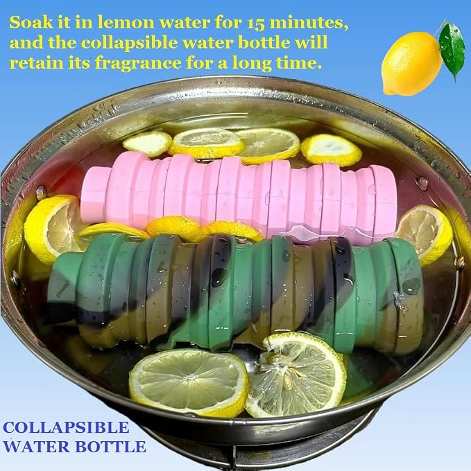 Collapsible water bottles 2 Pack with brush 500ml (Black+Aqua blue) | BPA Free Travel Silicone Water Bottle with Carabiner,Reusable Foldable Portable Sports bottles for Gym Camping Hiking - Image 5