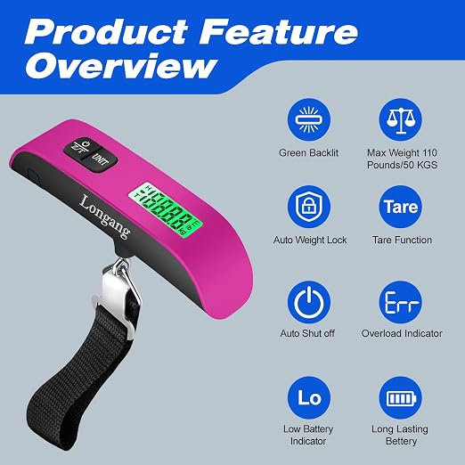 Digital Hanging Luggage Scale with Backlit for Travel, Portable Handheld Suitcase Weight Scale with Hook, 110 Pounds, Battery Included - Image 2