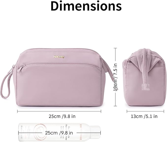 Narwey Large Travel Makeup Bag For Women Girls, Wide Open Cosmetic Bag, Portable Toiletry Bag for Cosmetics, Toiletries, Skincare, Brushes (Dusty Pink) - Image 2