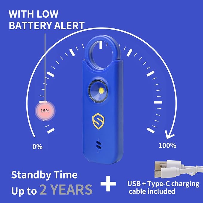 Personal Alarm for Women, Men, Kids, Elderly, Self Defense - Designed by Women 140DB Extra Speakers Alarm with Strobe Light, Rechargeable, Safety Alarms and Premium Keychain (Klein Blue) - Image 3