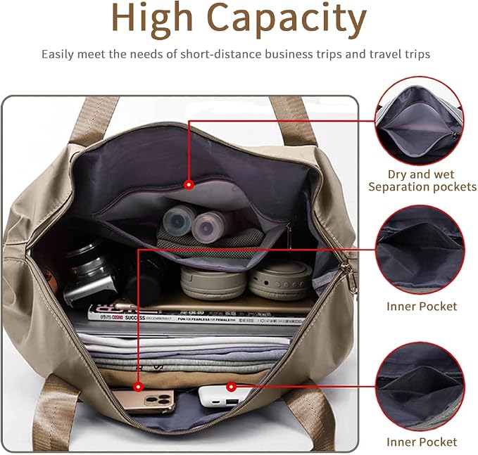 Large Capacity Foldable Travel Bag, Expandable Waterproof Carry on Bag, Dry and Wet Separation Spor Duffel Bags - Image 3