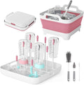 Volnamal Collapsible Wash Basin with Drying Rack & Drain Plug (Pink) | Portable 2.4 Gal Dish Tub, Foldable Basin for Baby Bottle, Vegetable, Camping Sink, Kitchen, RV, Camp, Outdoor Space-Saving by Volnamal