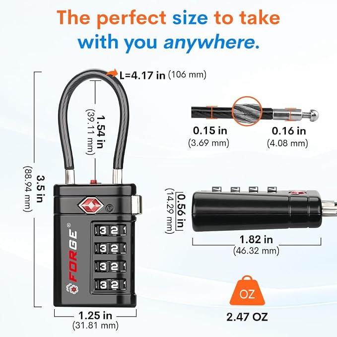 Forge Open Alert TSA Approved Luggage Locks 4 Digit Combination TSA Travel Locks with TSA008, Zinc Alloy Body for Luggage, Suitcase, Backpack, and More. Black 4 Locks. - Image 6