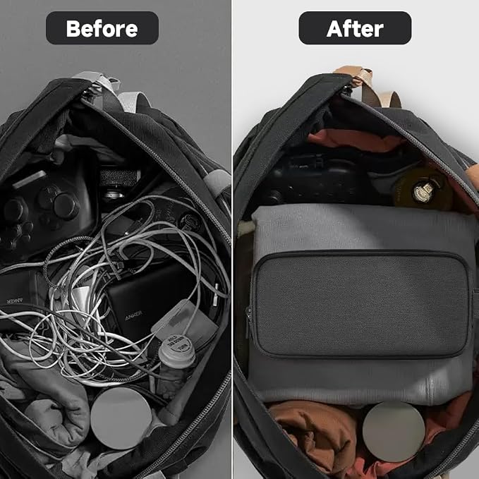 Teskyer Double Layer Cable Organizer Bag, Travel Tech Pouch, Dark Grey | Elastic Bands Organization, Water Resistant Fabric, Multiple Compartments, Padded Protection, Travel and Office Use - Image 5
