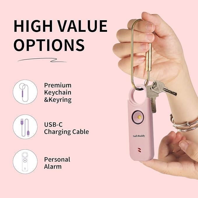 Personal Alarm for Women, Men, Kids, Elderly, Self Defense - Designed by Women 140DB Extra Speakers Alarm with Strobe Light, Rechargeable, Safety Alarms and Premium Keychain (Pale Pink) - Image 2