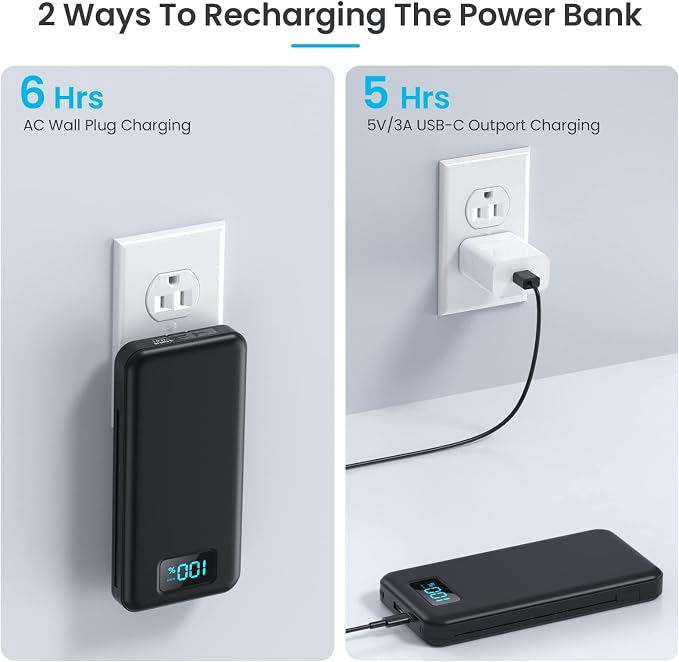 Portable Charger with Built-in AC Plug and Cables,13800mAh USB C Fast Charging Power Bank,Travel Essentials Portable Phone Charger Battery Pack for iPhone 17/16/15/14/13,Galaxy,Android-Graphite Black - Image 3