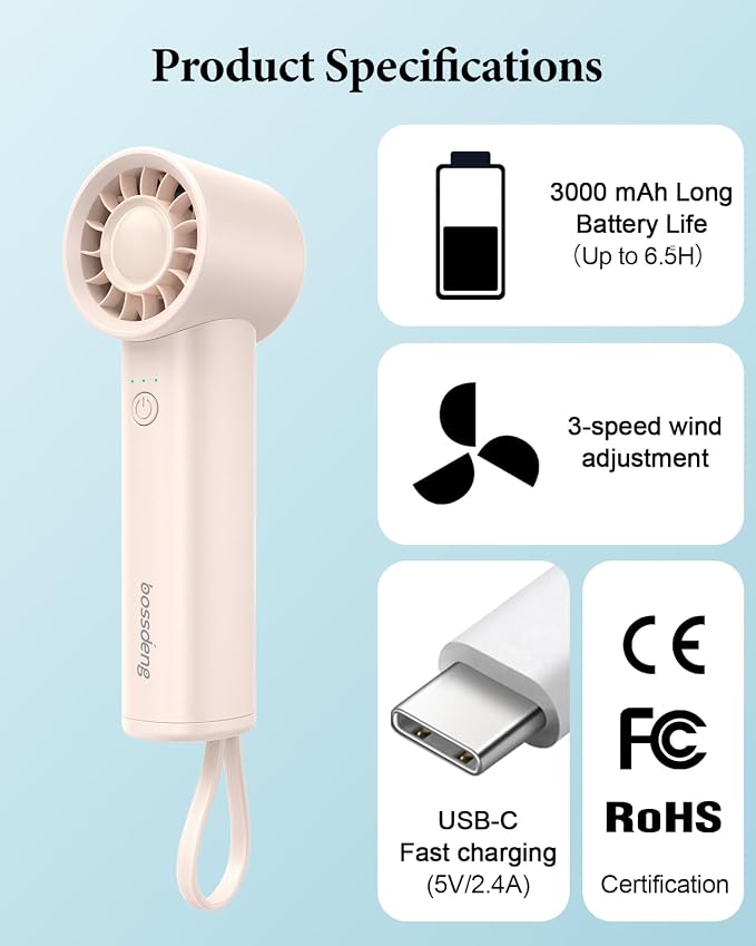 Portable Fan with Power Bank & Flashlight-Pink | 6.5H Max Cooling,USB-C Rechargeable,Mini Fan for Outdoor/Travel/Beach/Concerts/Summer.Gifts for Girl,Women. - Image 8