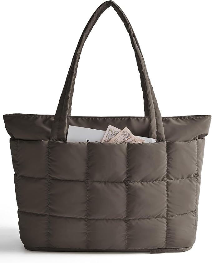 BAGSMART Expandable Tote Bag for Women, Puffer Work Tote Travel Bag | Quilted Carry On Bag for Travel Work Gym College, Waterproof Travel essentials by BAGSMART