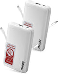 Miady UL Listed 2-Pack Small Portable Charger 5000mAh Power Bank for Travel | 18.5Wh丨Built-in 2 Cables丨3 Outputs 2 Inputs丨Compatible with iPhone Android etc丨Flight-Safe丨for Backpack Campingl丨White+White by Miady