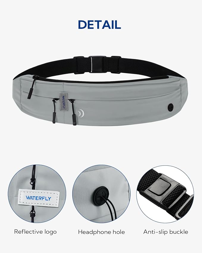 WATERFLY Running Belt Fanny Pack:Phone Holder Belt for Men Women | Lightweight, Soft and breathable fabric,SBS zipper, adjustable waist belt, Zero bounce, Suitable for running workout Fitness - Image 4