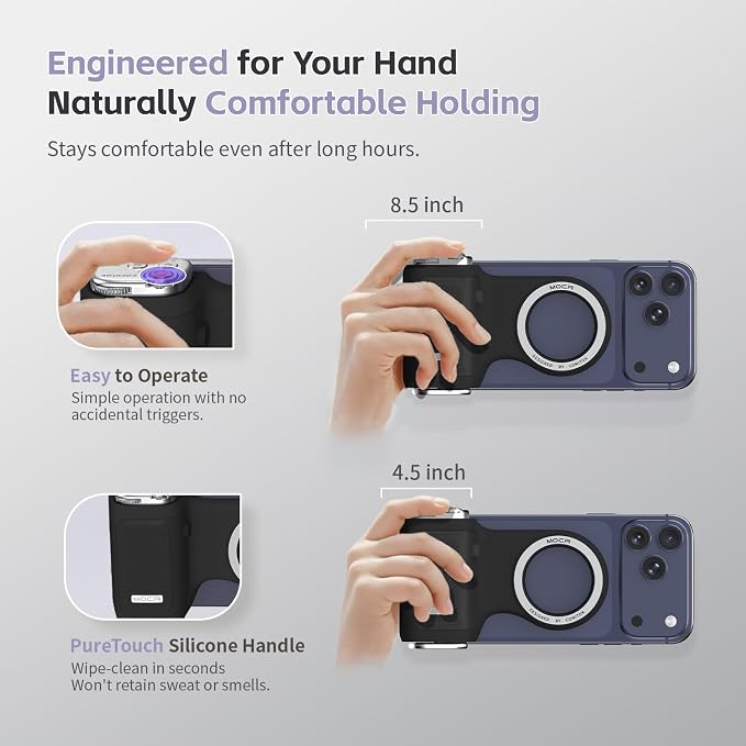 COMITOK MOCA iPhone 17 Pro Camera Grip No Need App for iOS26, Compatible iOS17 and iOS18, Fun Shot Magnetic Grip for Phone Native Camera with Anti-Drop Detachable Remote and Convenient Keychain Hook - Image 4