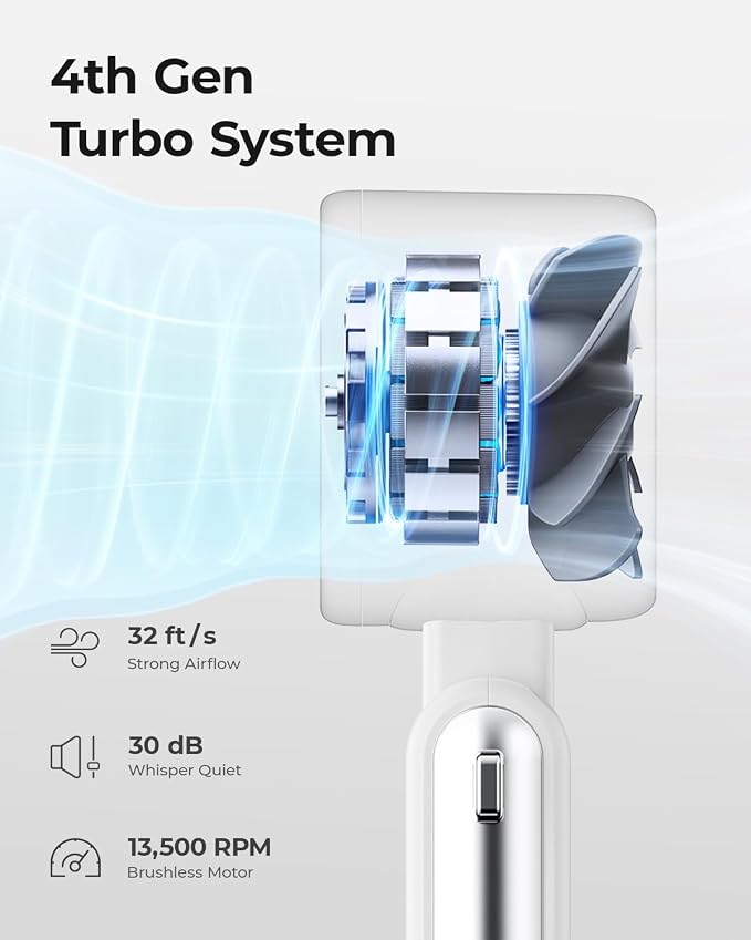 Portable Handheld Turbo Fan - 5 Gear High Speed 4000mAh Rechargeable Mini Personal Hand Fan Blow Cold Air, Battery Operated Travel Essentials, Beach Vacation, Gifts for Women, Men (White) - Image 4
