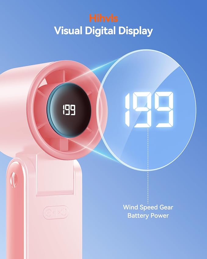 Portable Handheld Turbo Fan, 199 Gear Speed, 24 Hs Cooling Time, 5500mAh Rechargeable Mini Personal Hand Fan, Foldable Design, Travel Essentials, Beach Vacation, Gifts for Women, Men,Pink - Image 8