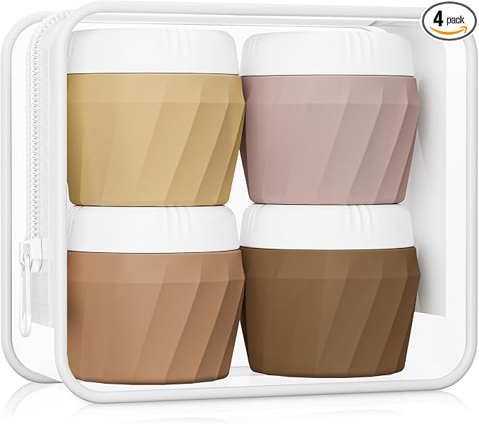 Travel Containers for Toiletries, Premium Silicone Cosmetic Cream Jars, TSA Approved Leak-Proof Refillable Travel Size Toiletries with Clear Bag for Cosmetic Face Body Cream (Apricot, 1OZ) by Silevoler
