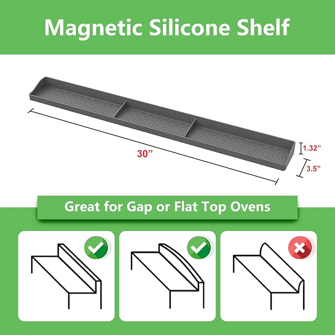 Stove Top Shelf 30 Inch - Silicone Material Magnetic Shelf for Stove -Grey | 3 Functional Partitions,Heat Resistant Kitchen Spice Rack Organizer - Image 2