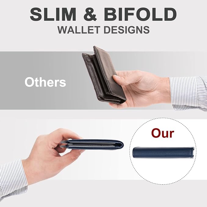 Chelmon Slim Wallet for Men ID Window with RFID Blocking Front Pocket Minimalist Bifold Bussiness Card Holder Gift for Men, Dark Blue - Image 5